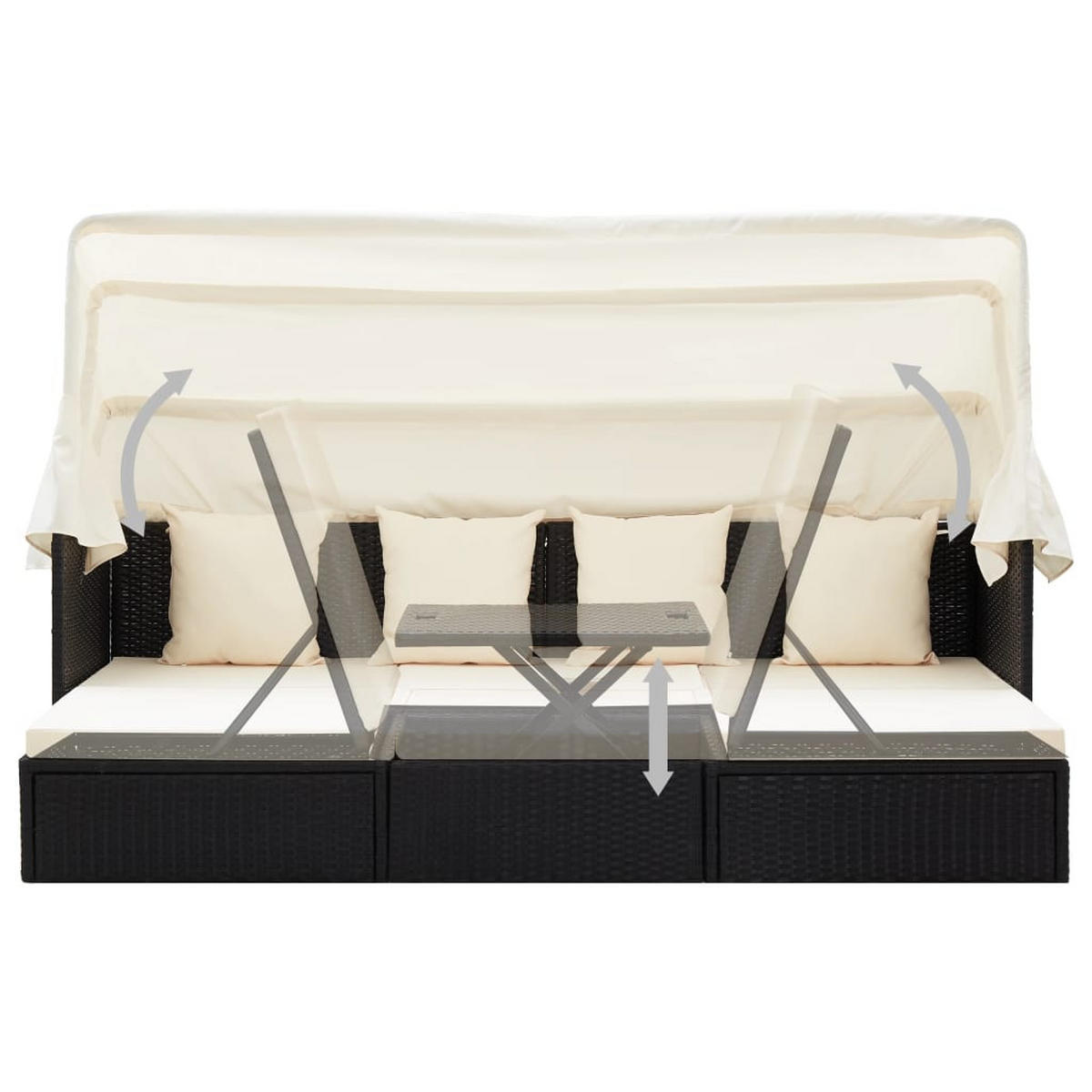 GARTEN-SONNENINSEL Mit Dach Schwarz Poly Rattan - Creme, Kunststoff (60/124/200cm) - vidaXL