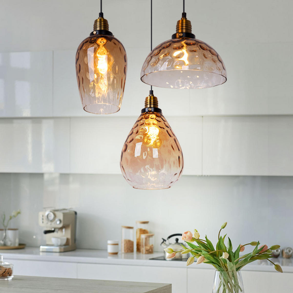 HÄNGELEUCHTE Metall Schwarz Amber 3-Flammig - Schwarz, Glas (46/46/150cm) - Globo Lighting