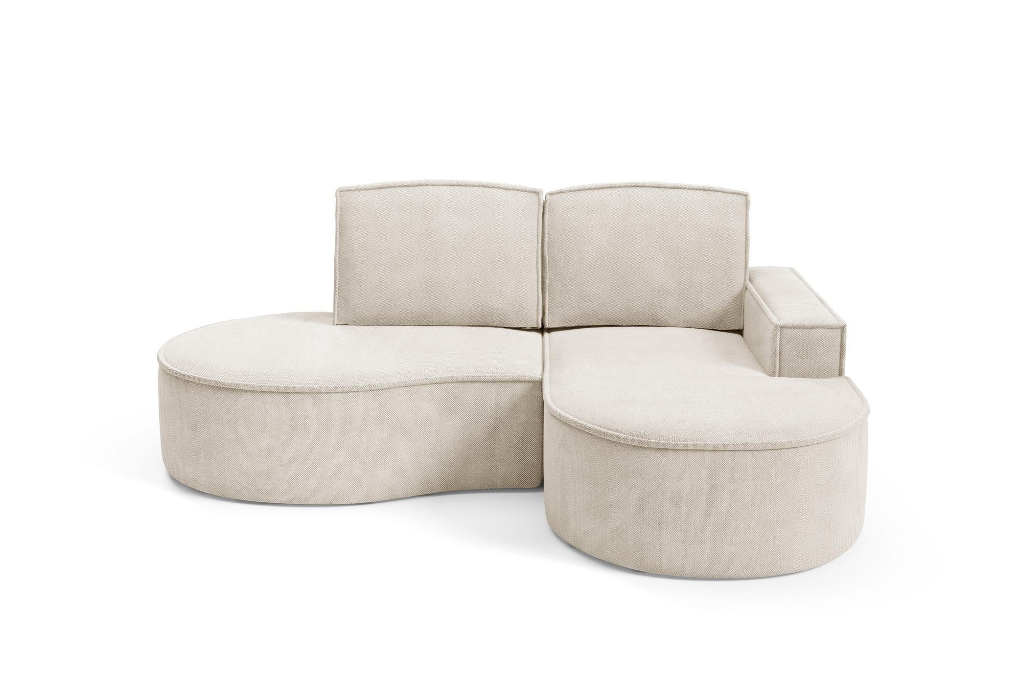 ECKSOFA Flow Hellbeige, mit Kissen in Curio Stoff, rechte seite - Creme, Holzwerkstoff/Textil (210/157cm) - Bettso