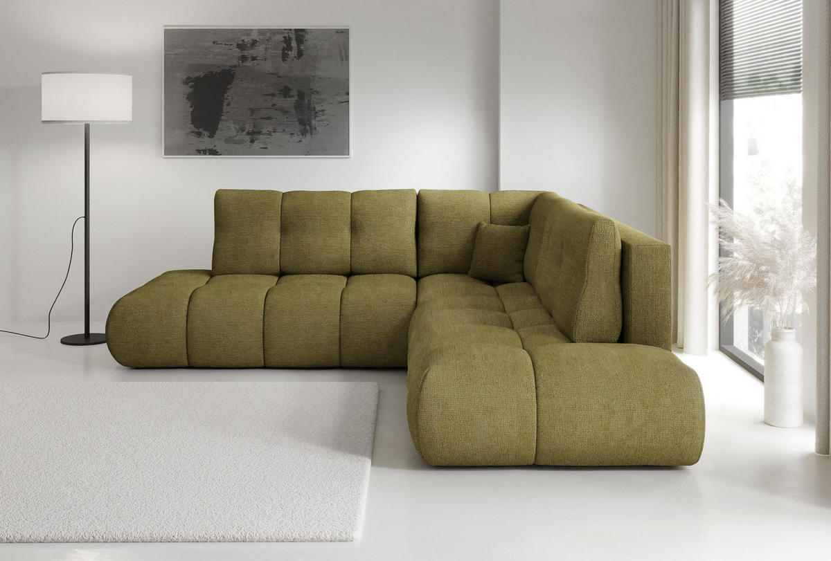 ECKSOFA DUCA II R-S Grün Chenille mit Schlaffunktion - Grün, Holz (266.5/266.5cm) - MASSENO