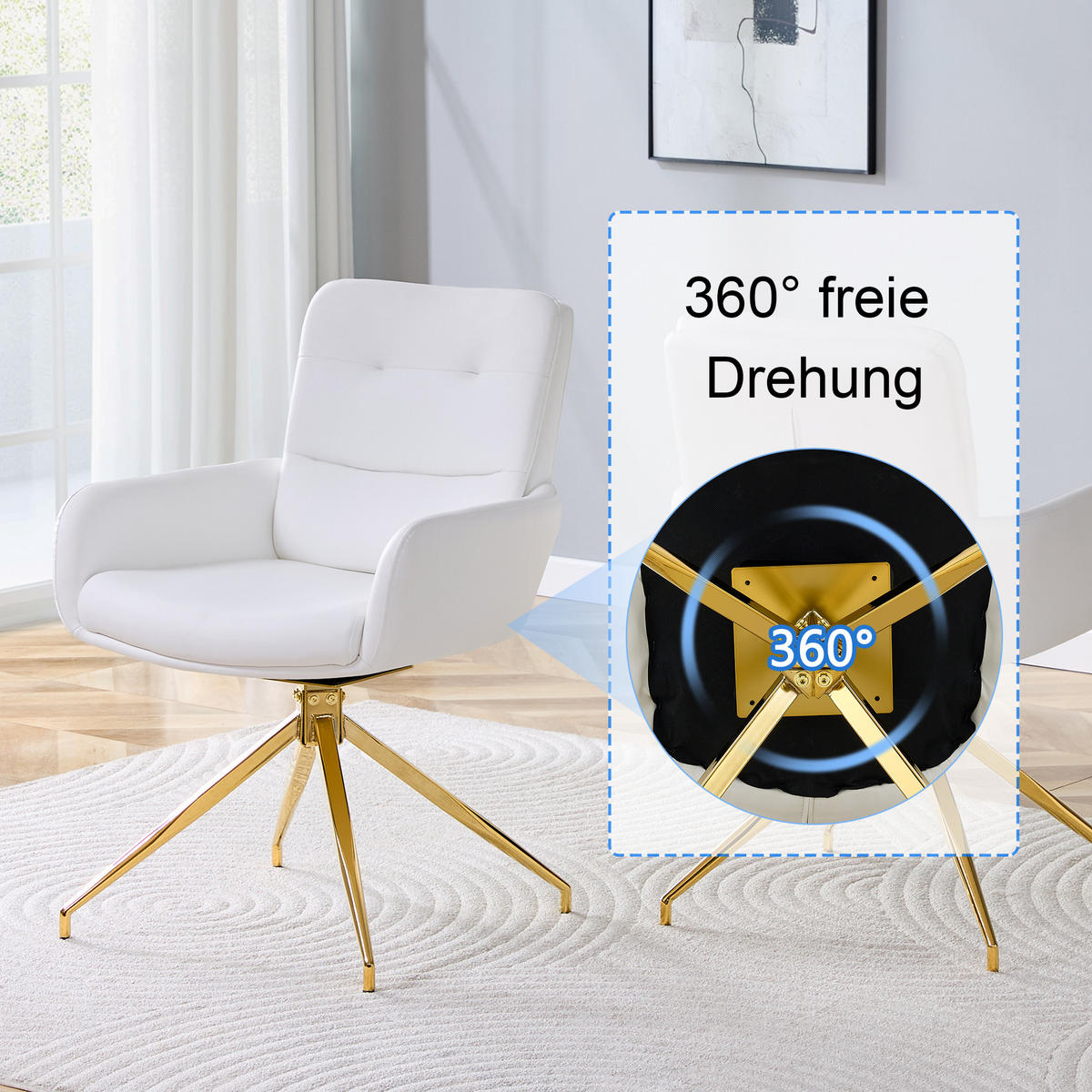 ARMLEHNSTUHL-SET DE-36546 2 Stück mit PU-Bezug und Metallbeinen Weiß - Weiß, Metall (50/85/55cm) - ComfortXL