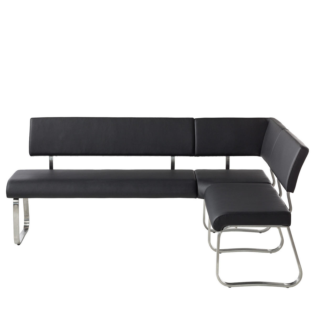 ECKBANK - Kunstleder / Edelstahl - Schwarz / Edelstahl - Edelstahlfarben/Schwarz, Kunststoff/Metall (200/86/150cm) - home24