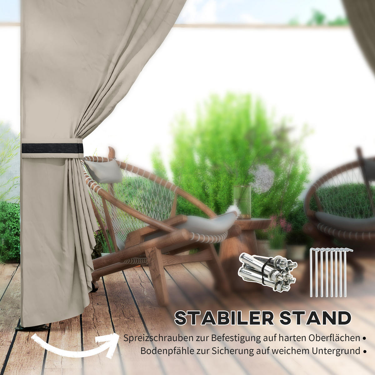 PAVILLON 3,4 x 3,4 m - Hellgrau, Metall (335/285/335cm) - Outsunny