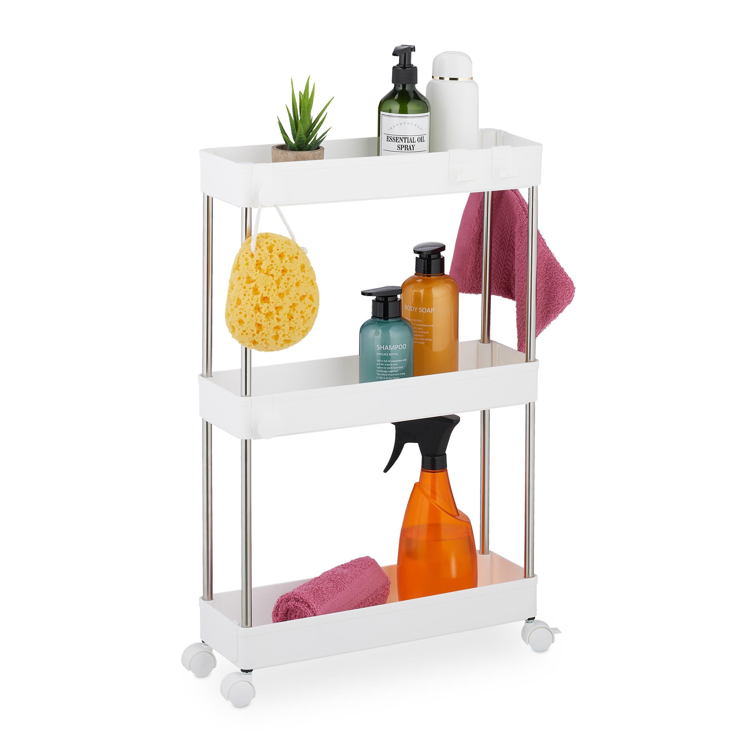 Relaxdays VOZÍK Bílý 3-úrovňový na kolečkách plast nerez