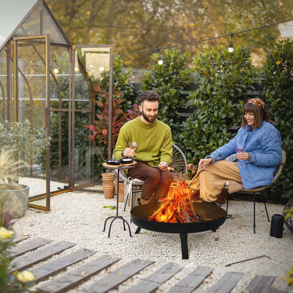 FEUERSCHALE - Schwarz, Metall (70/27/77.5cm) - ECD-Germany