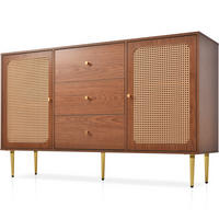KOMMODE DE-37464 90/150/40 cm mit Rattan-Türen Nussbaum - Walnussfarben, Holzwerkstoff (150/90/40cm) - ComfortXL