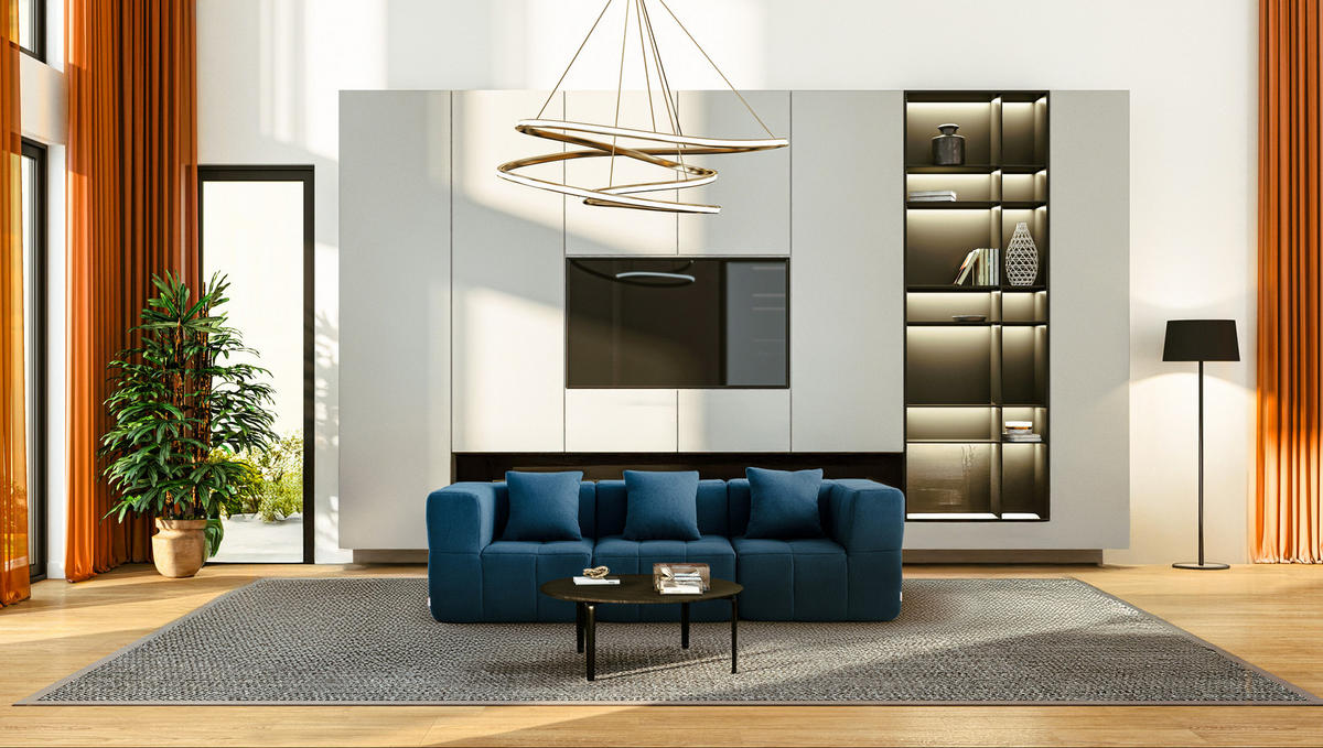 3-SITZER-SOFA Bouclé-Stoff Tiefblau - Blau, Textil (260/73/95cm) - MILYsofa