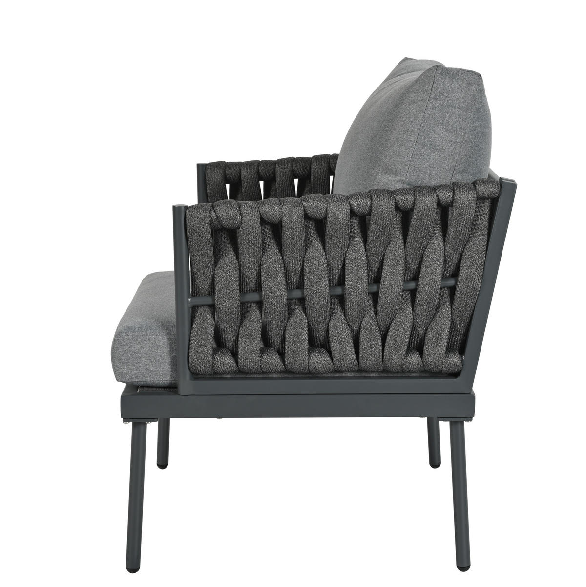 GARTEN-LOUNGESET Grau 4-tlg. mit 3er Sofa, 2 Sesseln & Glastisch - Grau, Metall - ComfortXL