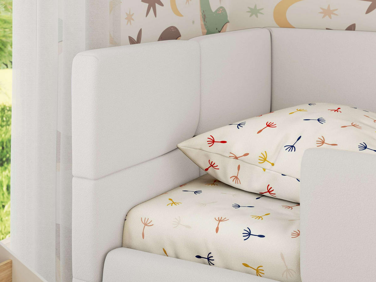 DĚTSKÁ POSTEL ARVO ALTA 90/200 - Bílý Ekokůže - Vlevo - bílá, textil (90/200cm) - MKS