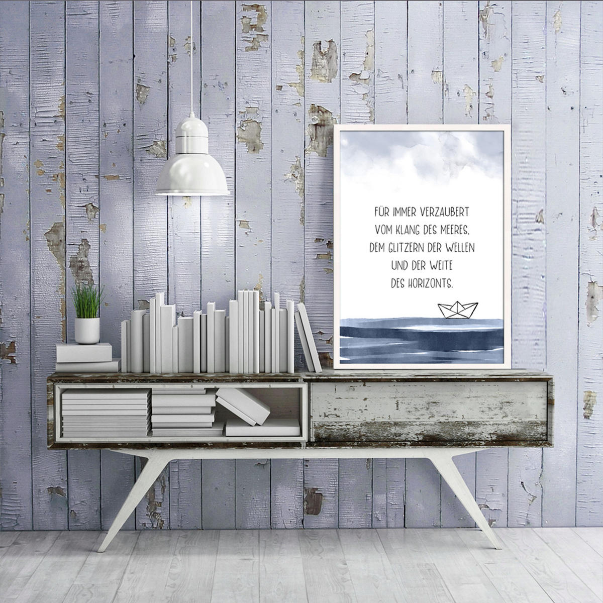 BILD mit Rahmen 51x71 cm Spruch: Meer Reisen - Blau, Holz (51/71cm) - artissimo