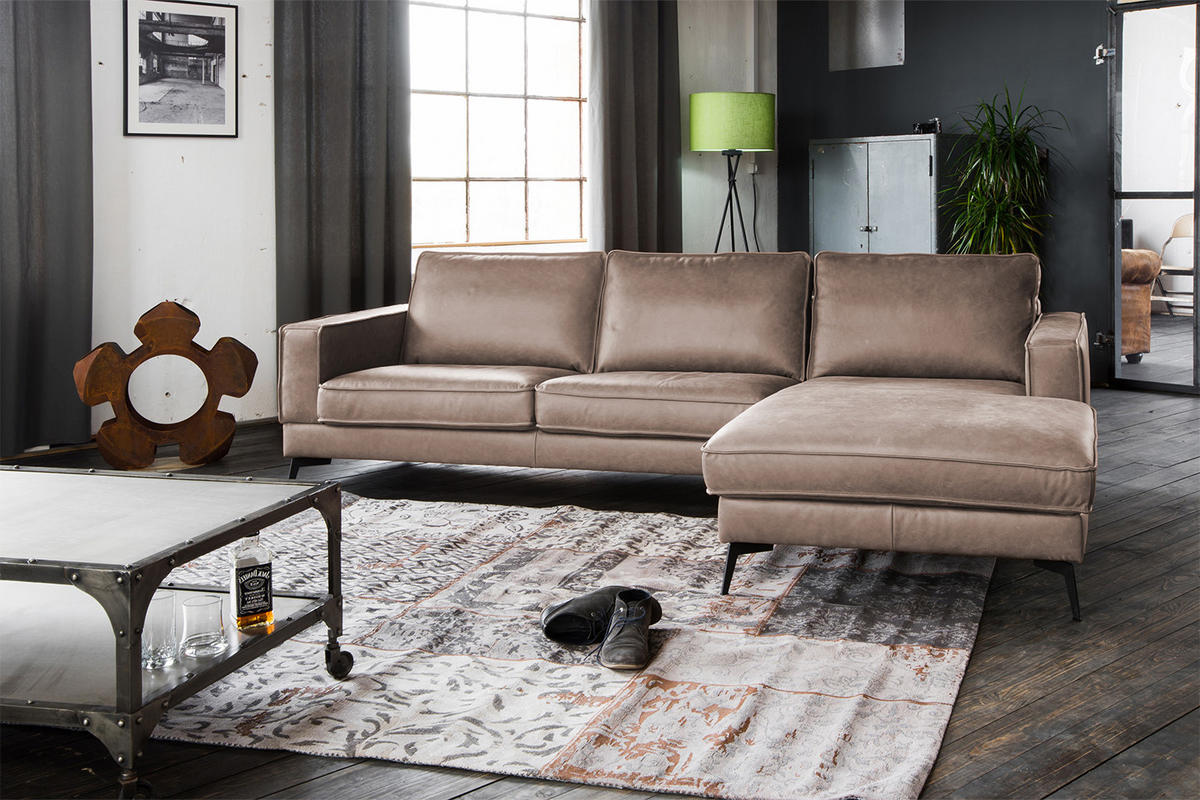 ECKSOFA BLOOM Taupe Leder - Taupe/Schwarz, Leder (276/177cm) - KAWOLA