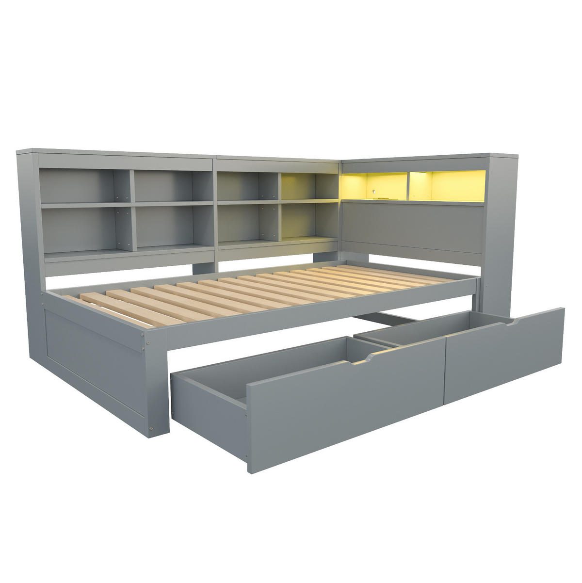 SCHLAFSOFA 90/200 cm mit USB-Steckdose, LED-Beleuchtung und Stauraum aus, Grau - Grau, Holzwerkstoff (116/90.5/222.3cm) - Redom