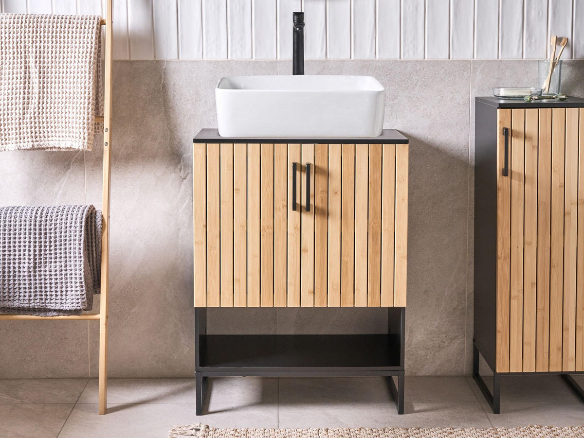 WASCHBECKENUNTERSCHRANK Bambus 60 cm Hellbraun Miscanti - Hellbraun, Holz (60/80/30cm) - Beliani