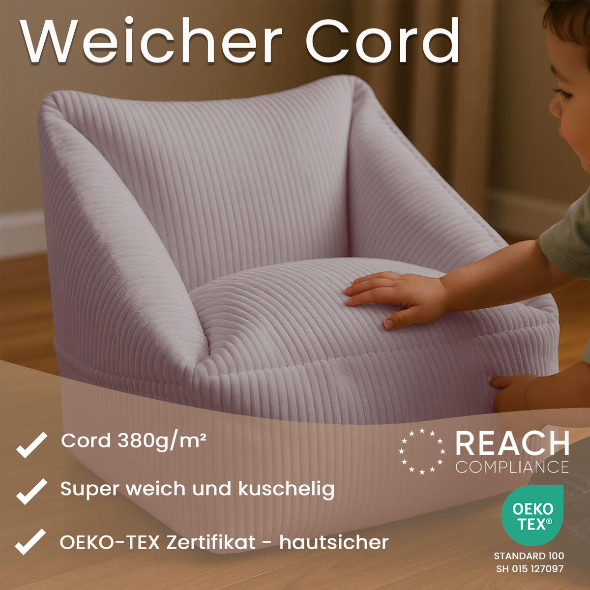 SITZSACK-SESSEL Bambino 55/60/55 cm, weicher Cord 380 g/m², mit Griff & Seitentasche, Rosa - Pink, Textil (55/55/60cm) - Dreamroots