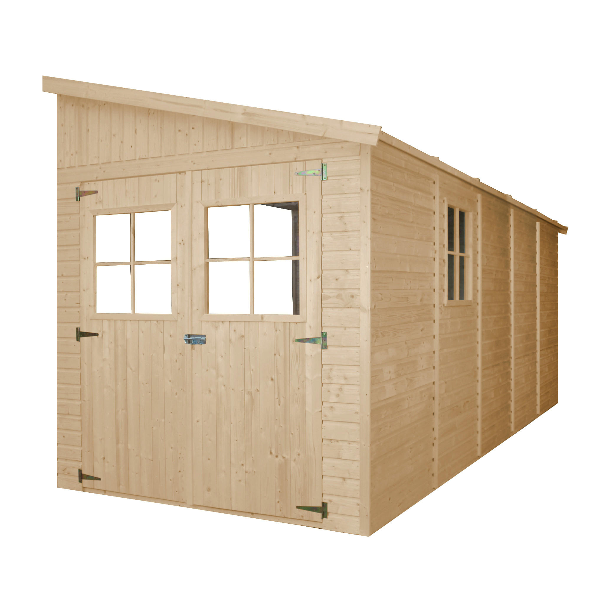 HOLZ-GARTHENHAUS (ohne Seitenwand) MIT IMPRÄGNIERTEM BODEN - H244x211x514 cm/10 m2 - M341+M341G - Beige, Holz (216/249/493cm) - Timbela