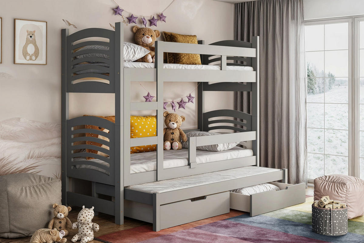 PATROVÁ postel pro 3 osoby Cami, šedá, 75x180 cm - šedá, dřevo (75/180cm) - Selsey