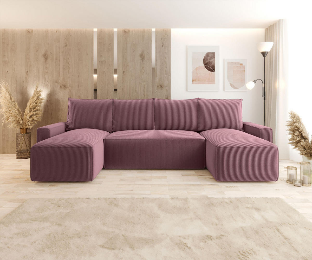 WOHNLANDSCHAFT mit Schlaffunktion SAVIO U Poso 130 - Flieder, Textil (300/75/140cm) - Bedante