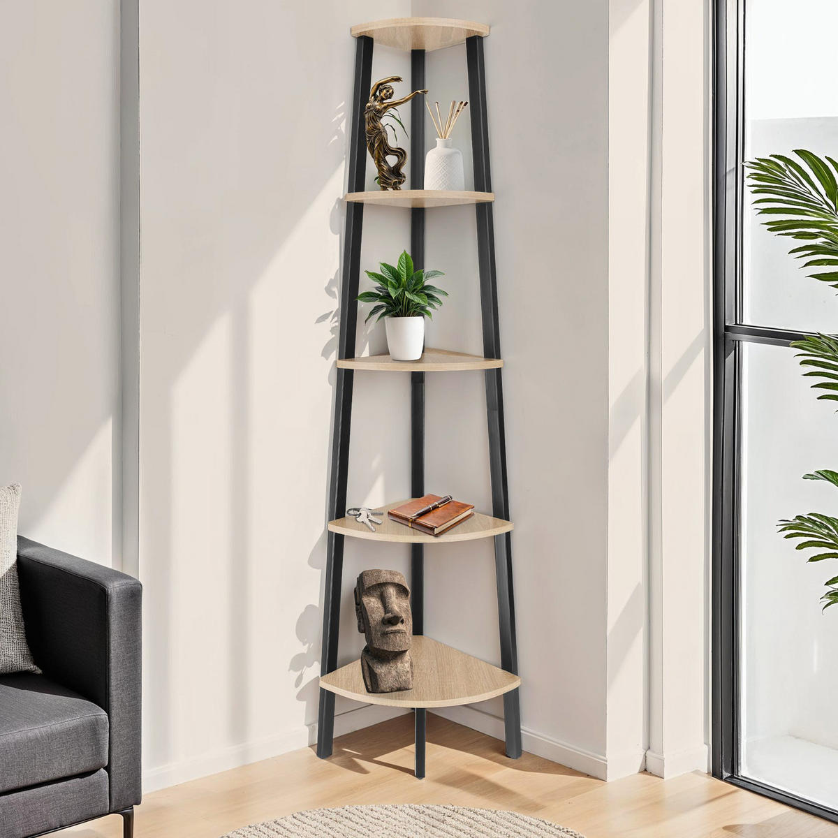 ECKREGAL Portland ,inklusive Kippschutz, 34 x 34 x 158,5 cm,Industrial Holz hell, Eiche Sonoma - Naturfarben, Holzwerkstoff (34/158.5/34cm) - tectake