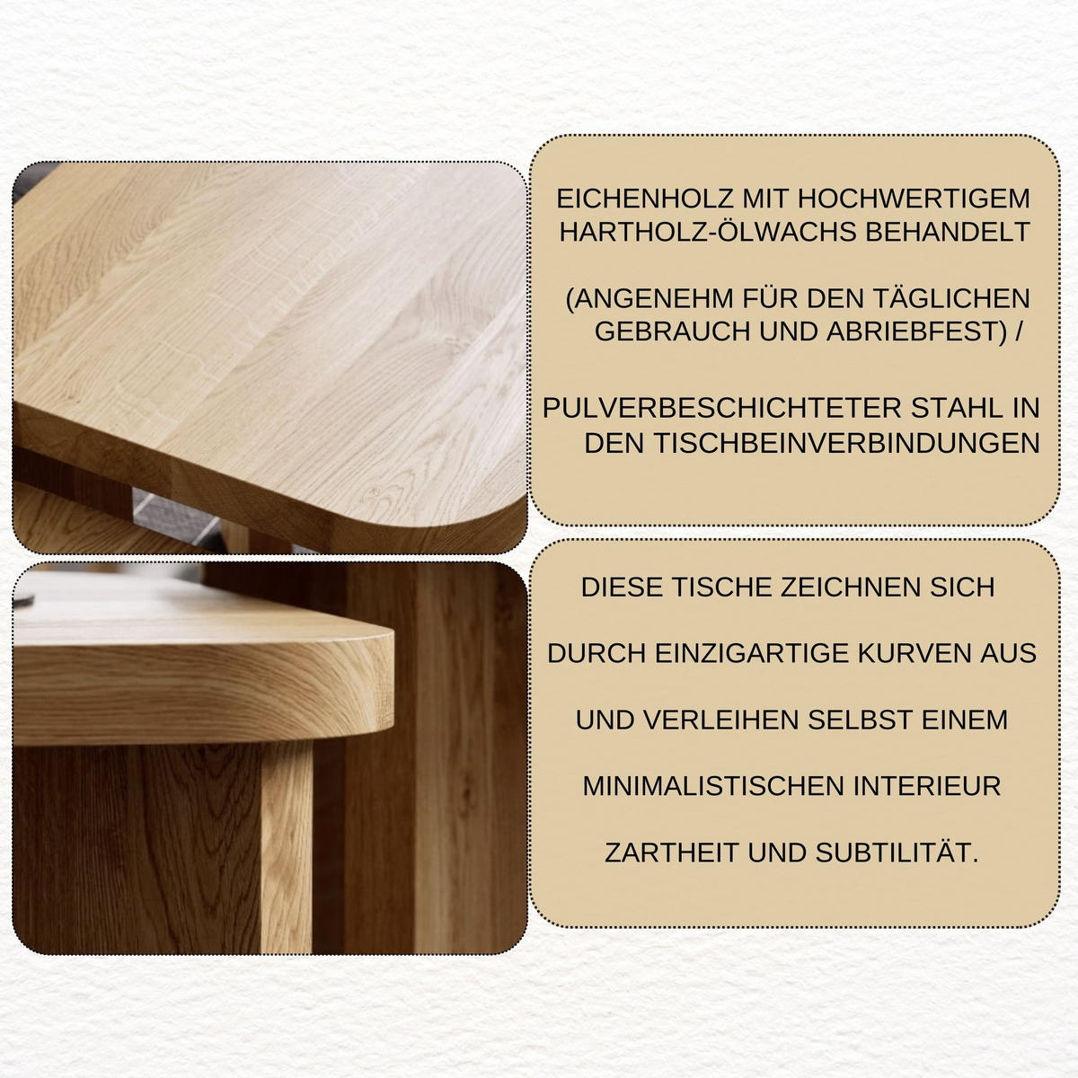 COUCHTISCH Eichenholz vollmassiv quadratisch Naturbelassenen 50/50/45 - Naturfarben, Holz (50/50/45cm)