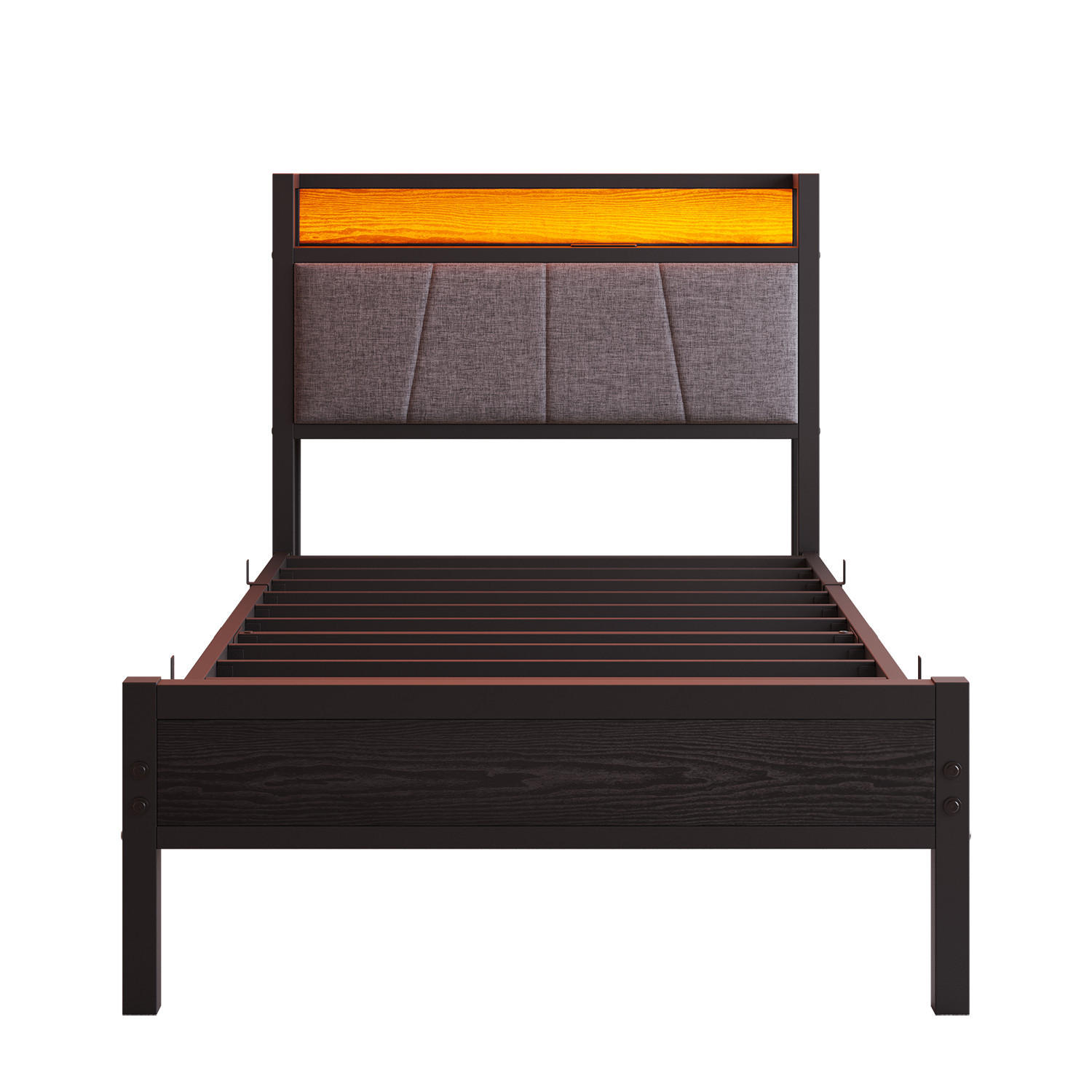 METALLBETT 90/200 cm Schwarz mit LED und USB - Schwarz, Metall (90/200cm) - Oxeza
