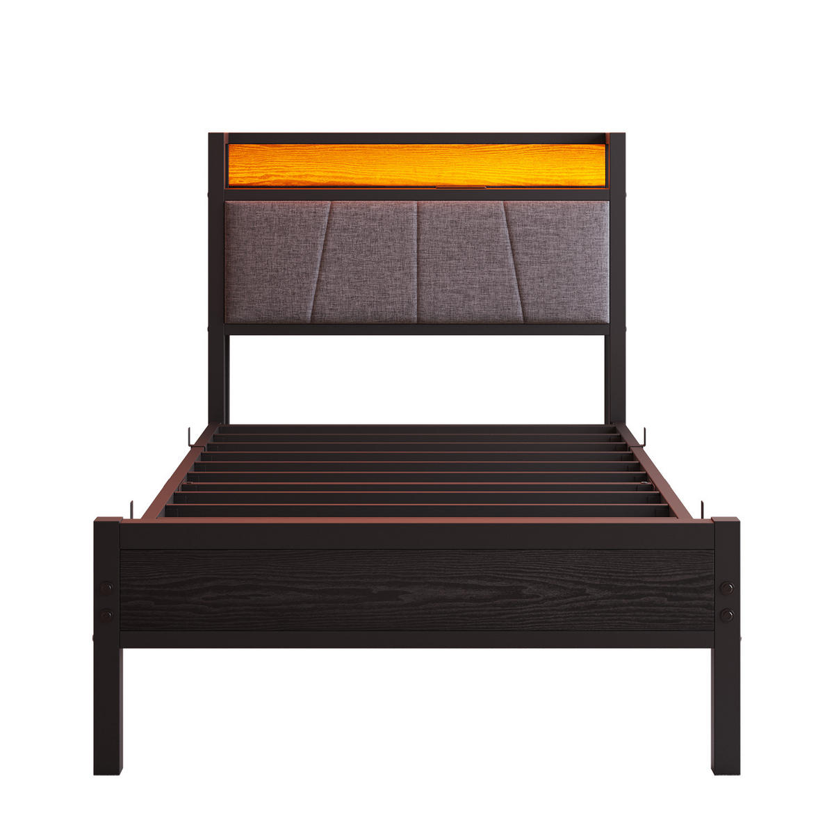 METALLBETT 90x200 cm LED USB Stauraum - Schwarz, Holzwerkstoff (90/200cm) - LEBENLANG