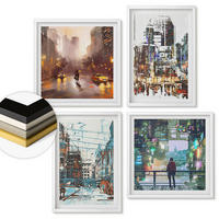 WANDBILDER 4er-Set - 50x50 cm & 40x60 cm Weißer Rahmen - Moderne, farbenfrohe Städte mit Charakteren - Weiß, Kunststoff (50/50cm) - ArtPrintCave
