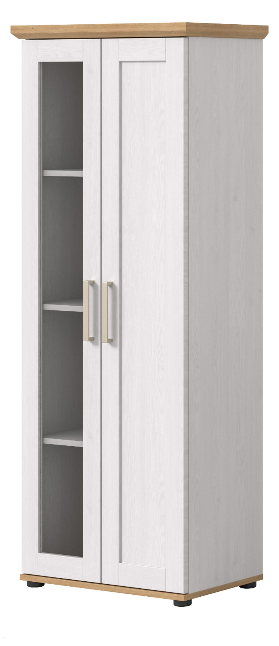 VITRINE weiß Lärche, Eiche Artisan 64 cm, Vitrinenschrank im Landhaus-Stil - Silberfarben/Schwarz, Holzwerkstoff/Kunststoff (64/161/37cm) - Inn.Furn