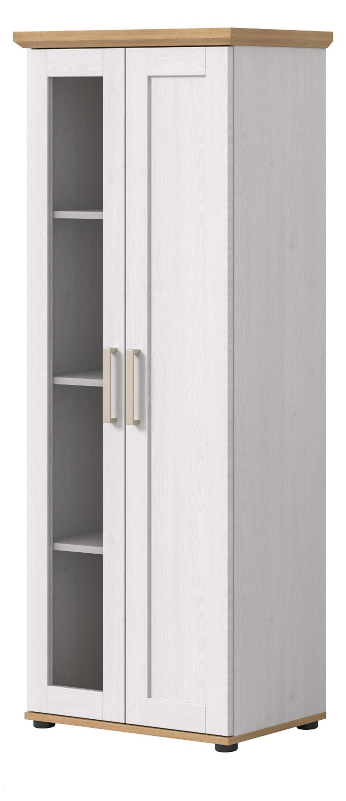 VITRINE weiß Lärche, Eiche Artisan 64 cm, Vitrinenschrank im Landhaus-Stil - Silberfarben/Schwarz, Holzwerkstoff/Kunststoff (64/161/37cm) - Inn.Furn
