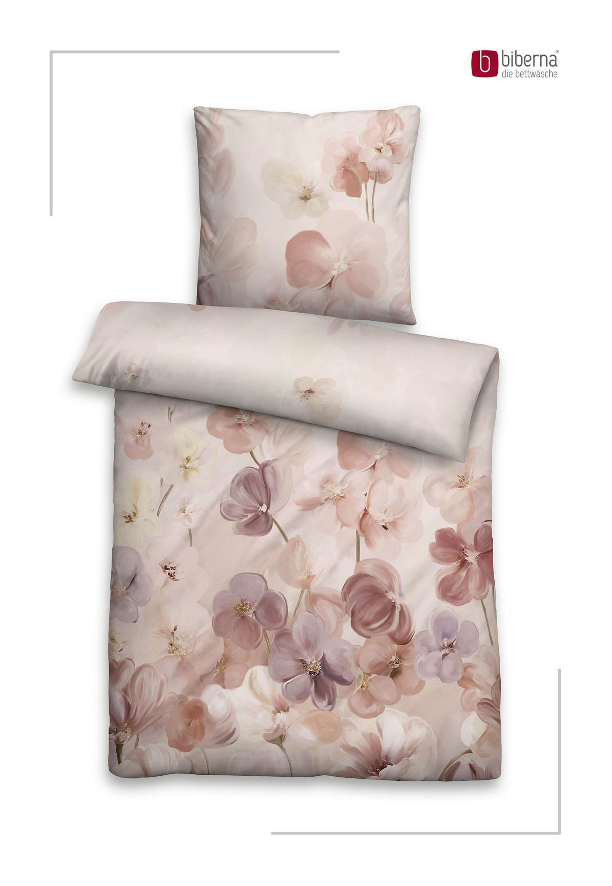 BETTWÄSCHE-GARNITUR Tencel Blume rose, 135x200 cm + 80x80 cm - Rosa, Textil (135/200cm) - biberna