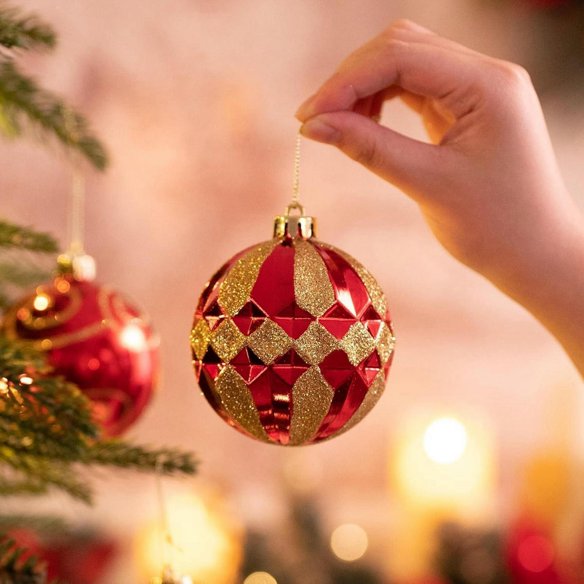 CHRISTBAUMKUGELN 16-teiliges Set 8 cm Rot/Gold Bruchfest - Multicolor, Kunststoff (8/8/8cm)