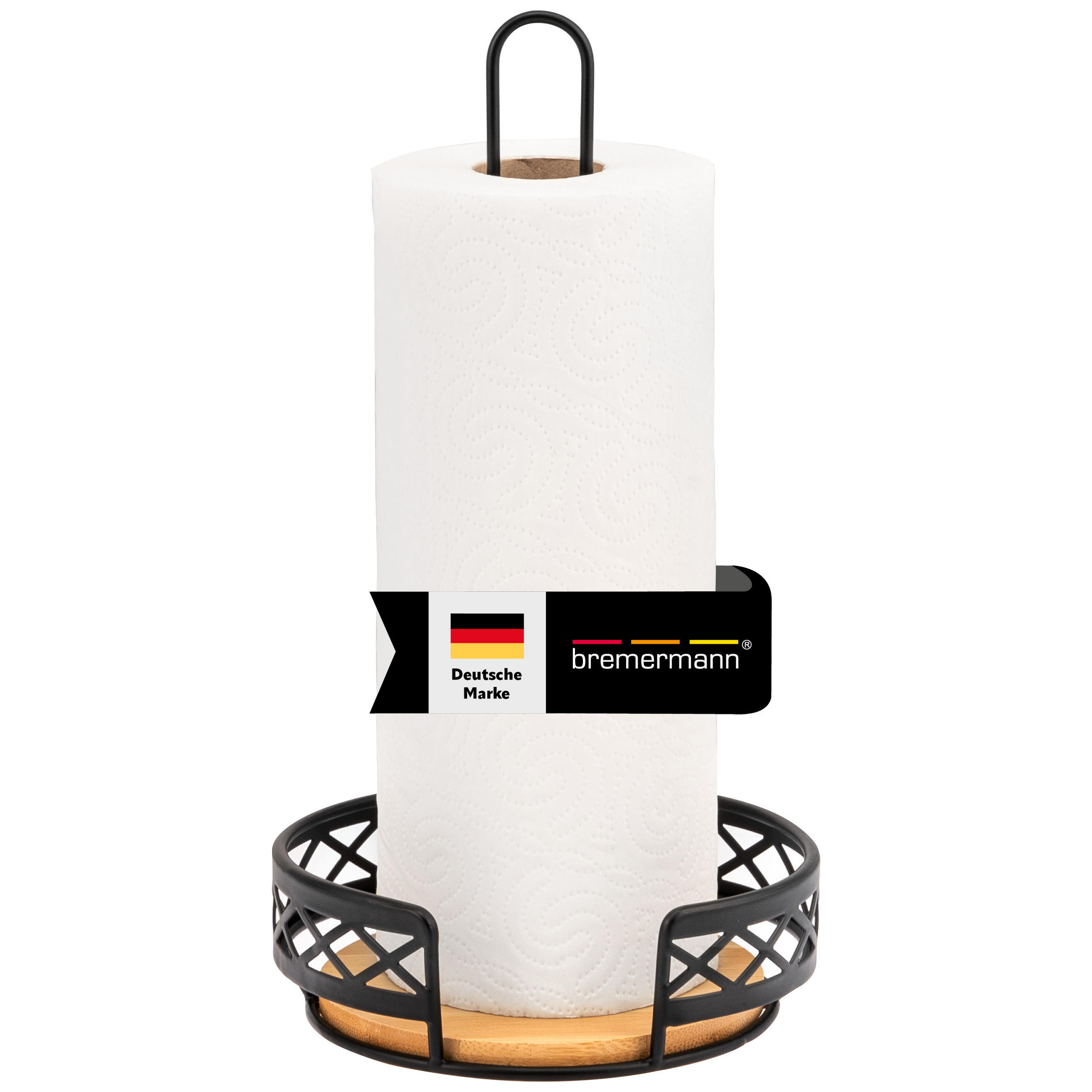 KÜCHENROLLENHALTER Bambus - Schwarz, Metall (32.5/17.5/17.5cm) - bremermann