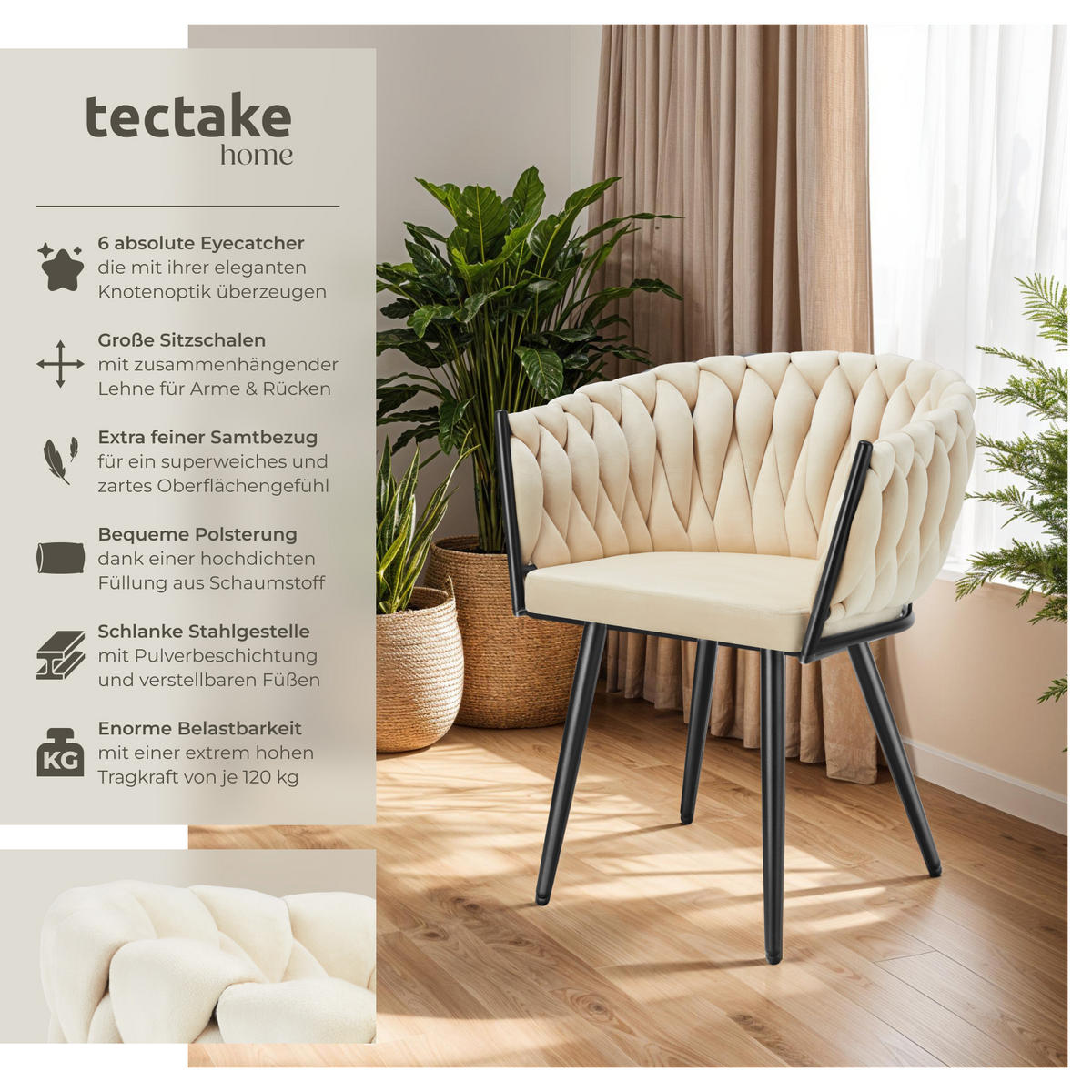 ESSZIMMERSTUHL 6er Set Astano 60 5 x 55 x 75 cm Sand - Sandfarben, Textil (60.5/75/55cm) - tectake