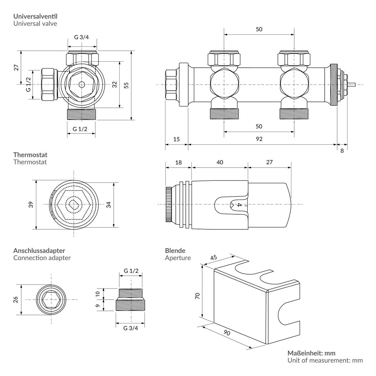 ANSCHLUSSGARNITUR Badheizkörper Schwarz - Schwarz, Metall - LuxeBath