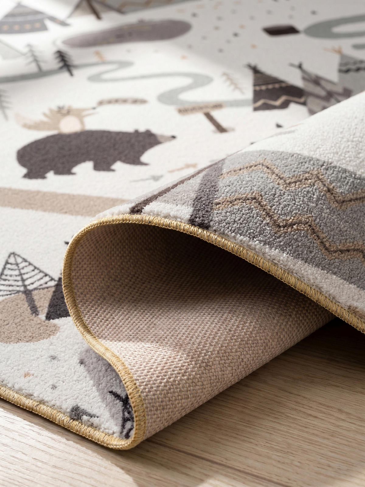 SPIELTEPPICH Waschbar TINO in Creme, mit Waldtier-Motiv, 140 x 200 cm - Beige, Textil (200/140cm) - KADIMA DESIGN