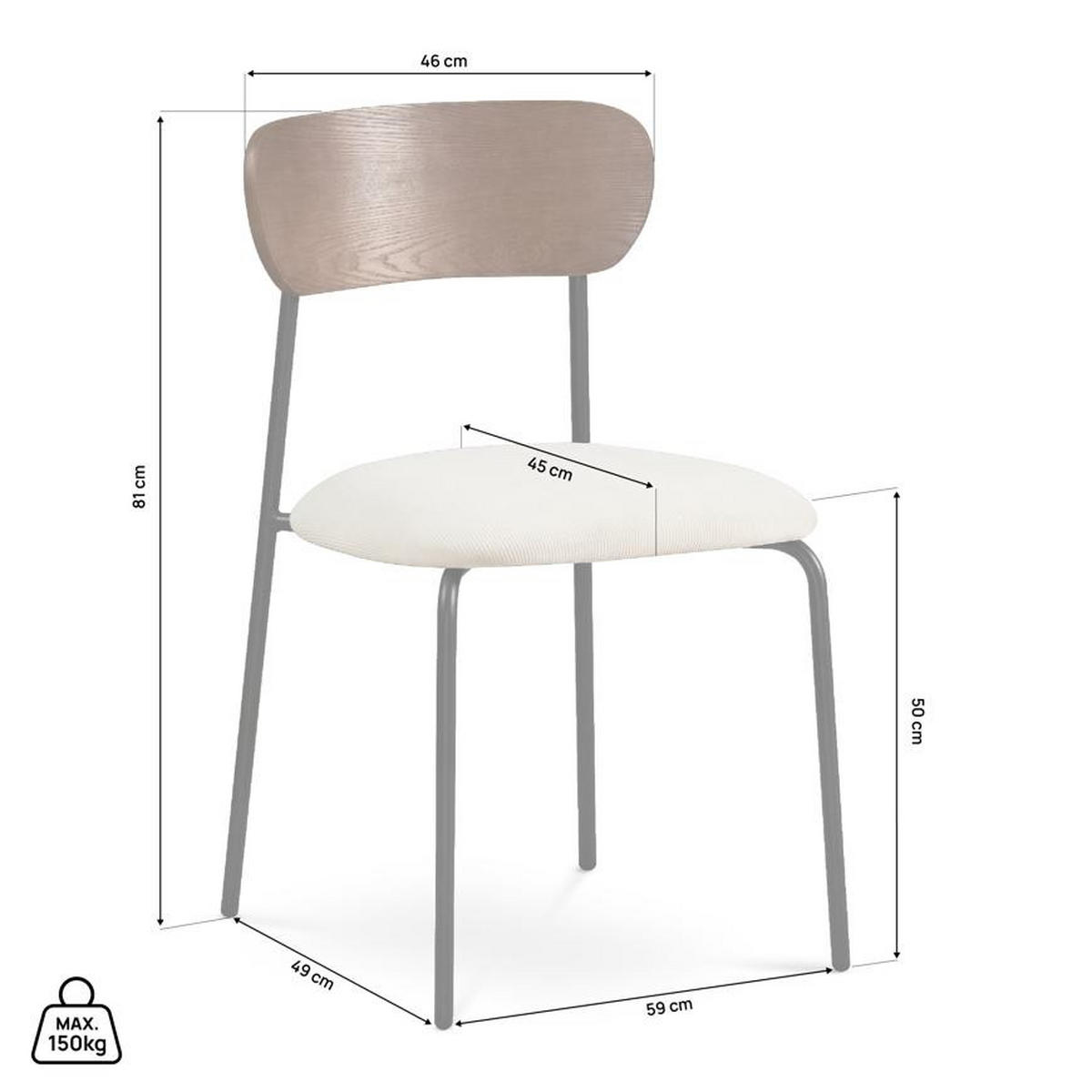 STÜLE 2er-Set Olivia skandinavische aus beigem Cord - Beige/Schwarz, Textil/Metall (46/81/50.5cm) - Sicaan