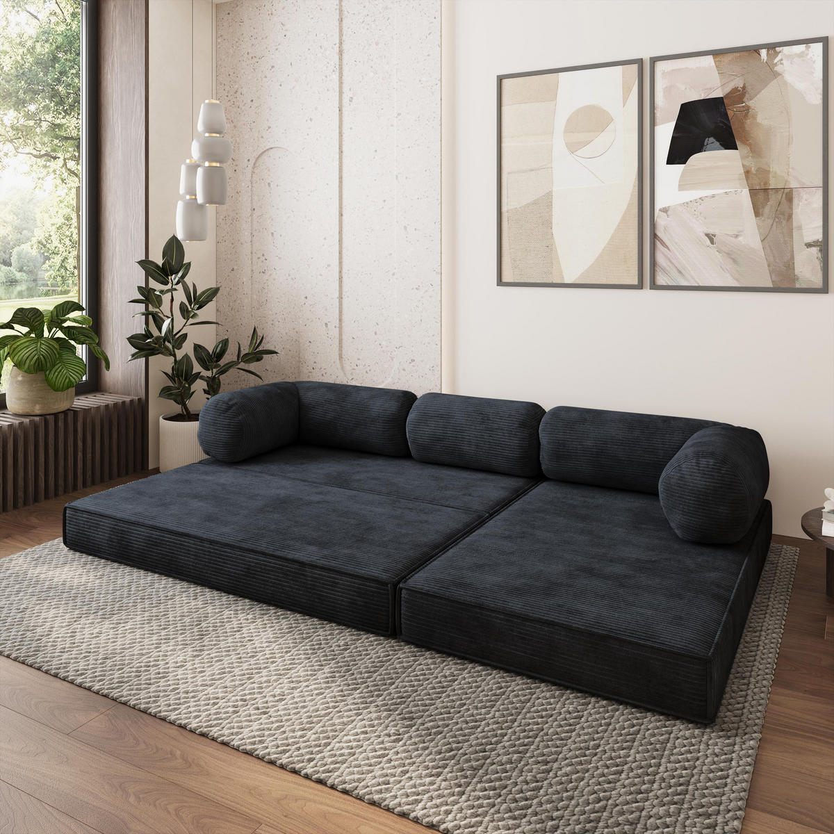 ROHOVÁ SEDAČKA ETERA modulární Boneless pohovka s funkcí spaní, černá POSO 135 - černá, textil (270/160cm) - MASSENO