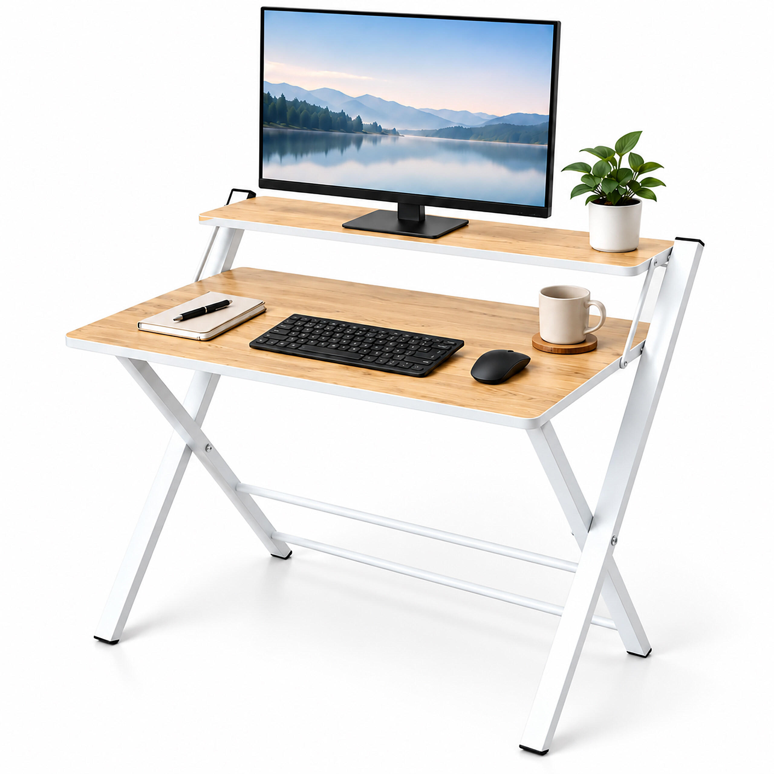 SKRIVBORD Vitt hopfällbart - Vit, Träbaserade material/Metall (56/70/82cm) - Relaxdays