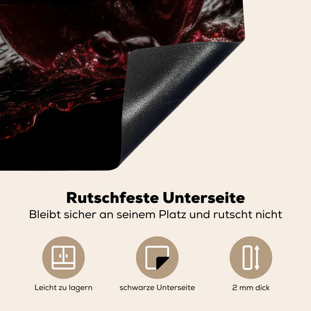 HERDABDECKPLATTE Kirsche - Rot - Frucht - Wasser - Schwarz 78x78 cm - Kirschrot, Kunststoff (78/78/0.2cm) - MuchoWow