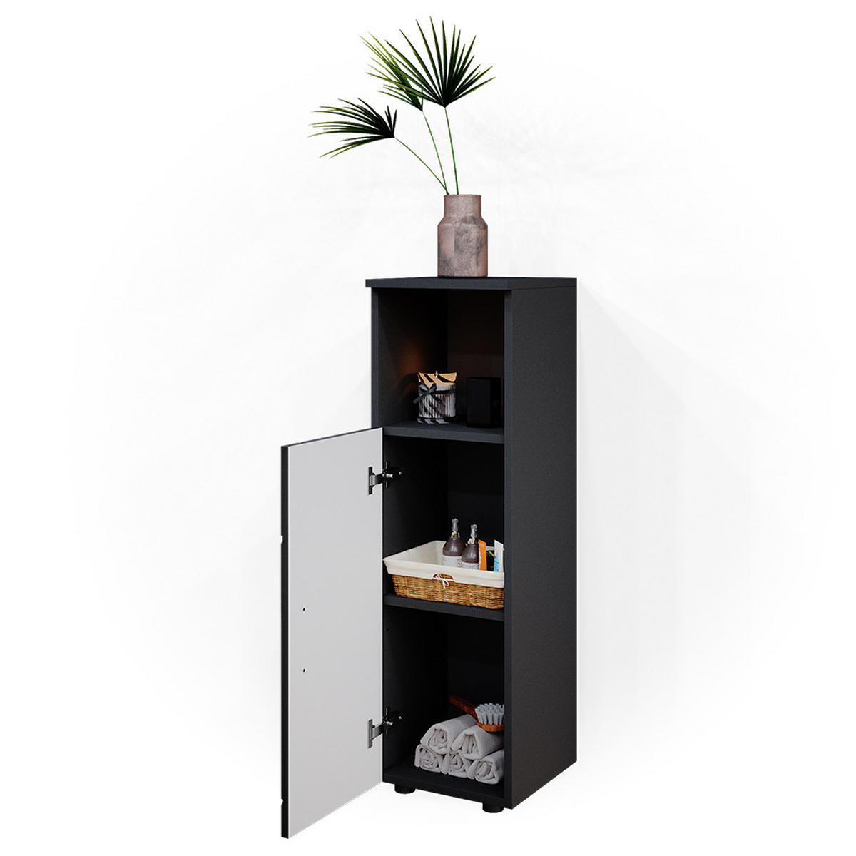 MIDISCHRANK Irma Anthrazit 30 x 95 cm - Schwarz Hochglanz/Anthrazit, Holzwerkstoff (30/95/30cm) - Vicco