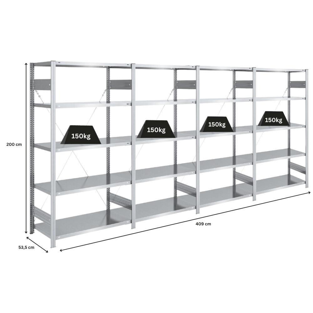 SCHWERLASTREGAL Silver Mamba 200x400x50cm 5 Ebenen je 150kg Fachlast Verzinkt - Silberfarben, Metall (400/200/50cm) - PROREGAL