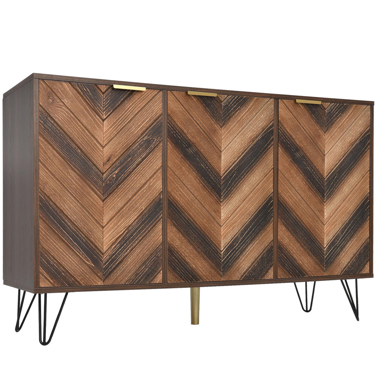 SIDEBOARD 120/38/76,5 cm mit 3 Türen in Naturfarbe und goldfarbenen Griffen - Naturfarben, Holzwerkstoff (120/76.5/38cm) - BEAOK