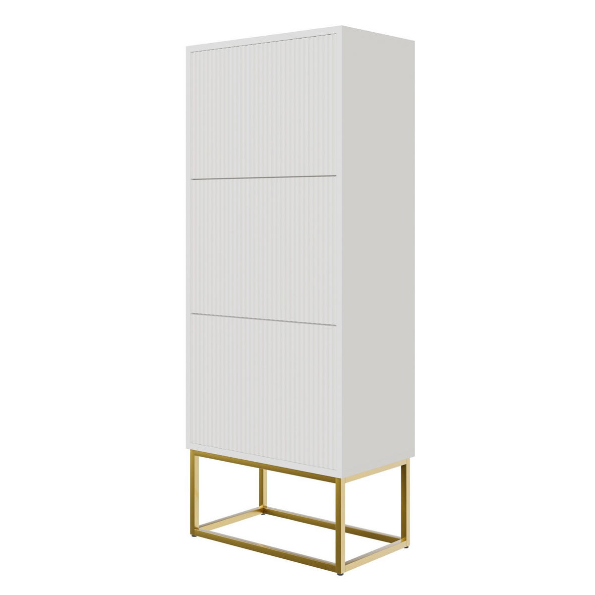 SCHUHSCHRANK Veldio mit 3 Klappen Weiß mit goldenem Metallgestell 50 cm - Goldfarben/Weiß, Holzwerkstoff/Metall (50/125/30cm) - Selsey
