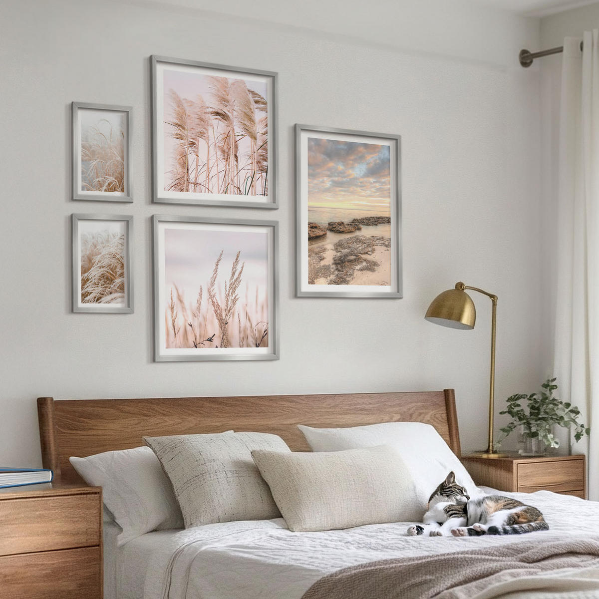 BILDER SET 5er Set - 50x50 cm & 20x30 cm & 40x60 cm Silberner Rahmen - Meerblick von Venedig - Silberfarben, Kunststoff (40/60cm) - TULUP