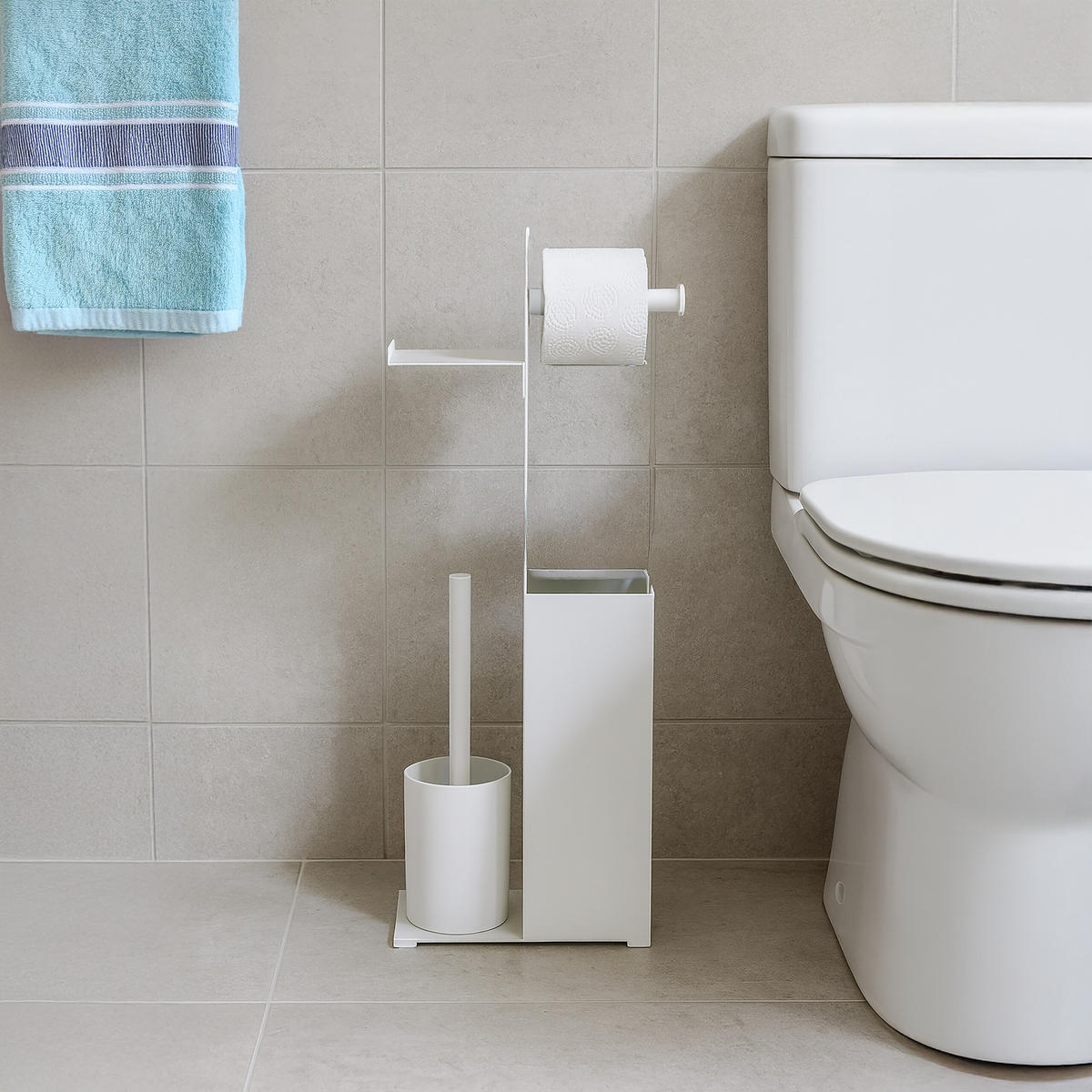 WC-GARNITUR - Weiß, Kunststoff/Textil (22/67/12cm) - Relaxdays