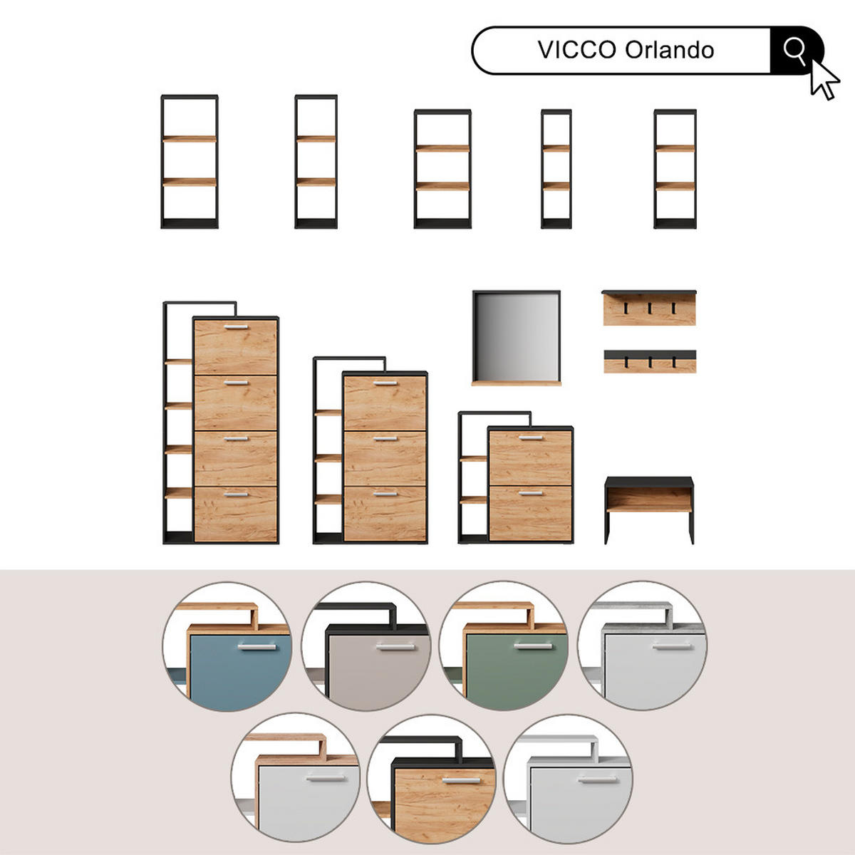 SCHUHKIPPER Orlando Goldkraft Eiche/Blau 80 x 90 cm - Eiche Wotan, Holzwerkstoff (80/90/24.2cm) - Vicco