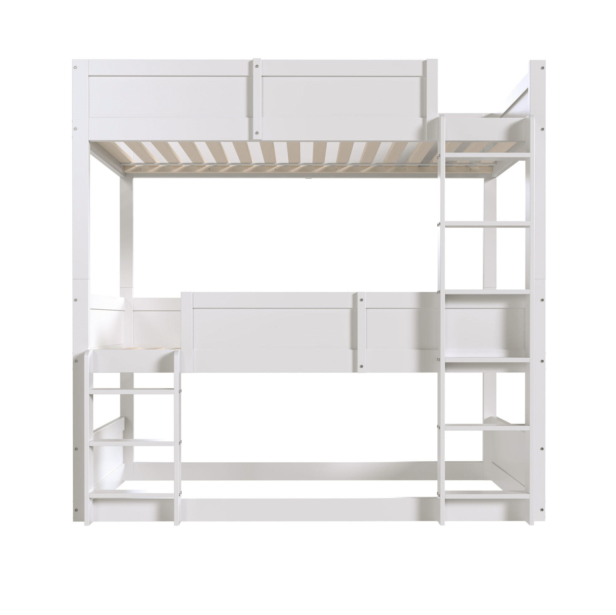 ETAGENBETT Kinderbett 90/200 cm aus Kiefer mit 3 Schlafplätzen Weiß - Weiß, Holzwerkstoff (90/200cm) - Modenvie
