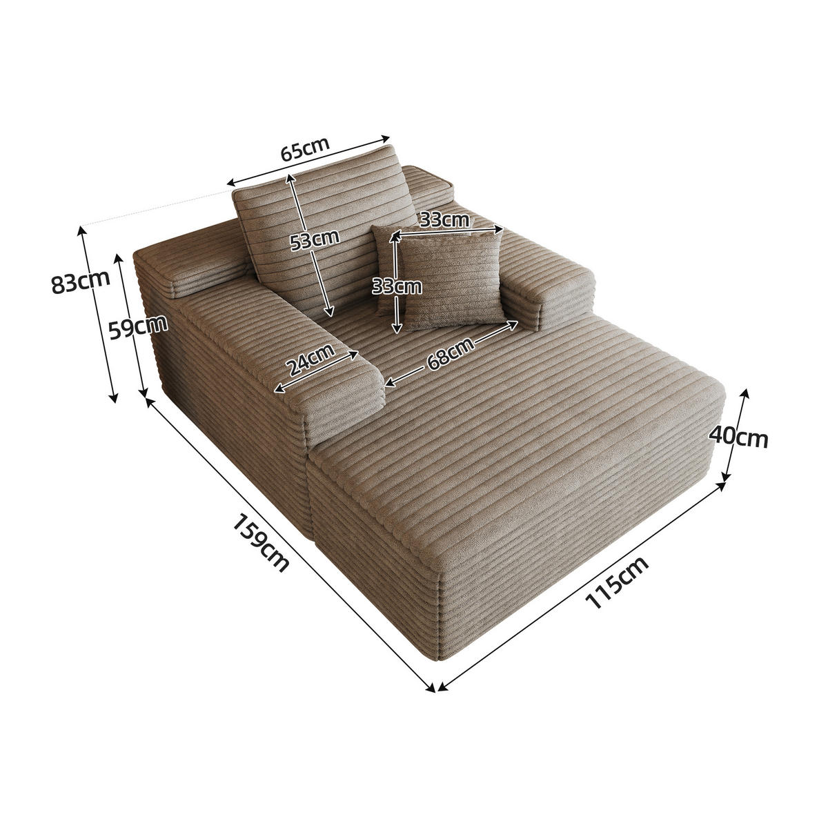 SCHLAFSOFA DE-34763 mit tiefer Sitzfläche Camel - Sandfarben, Textil (159/60/115cm) - ComfortXL