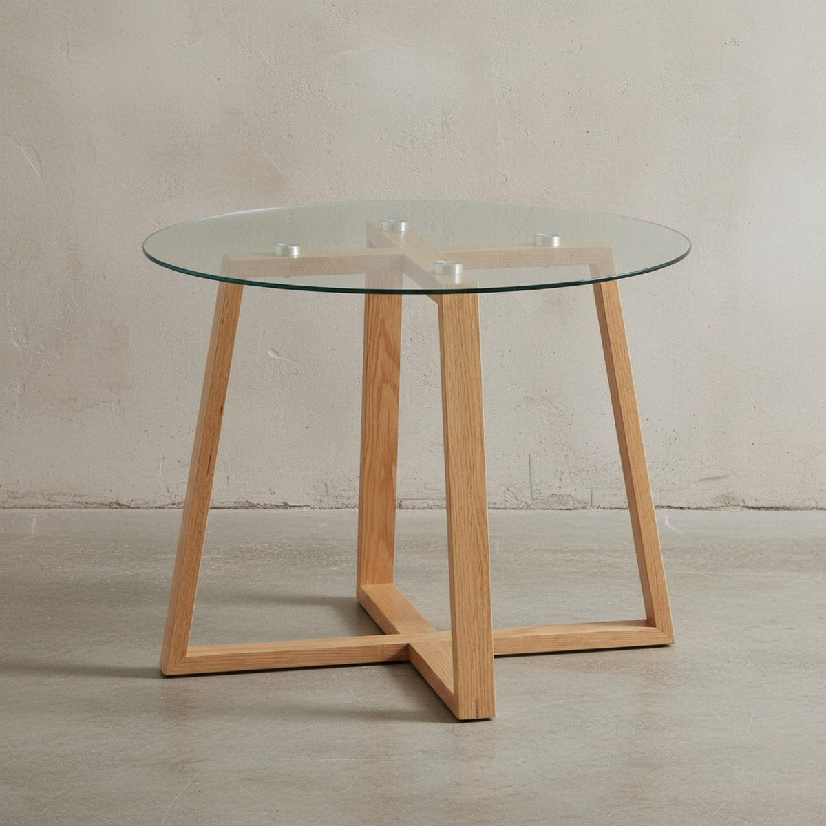 COUCHTISCH Eiche massiv mit Glasplatte, modernes Design, überkreuztes Gestell - Braun, Glas/Eichenholz (58/58/47cm) - KADIMA DESIGN