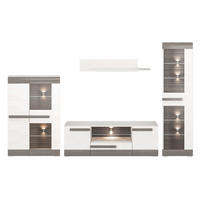 WOHNWAND 4-TEILIG Blanco Pinie weiß / grau 312 / 42 / 202cm - Weiß/Grau, Holz/Holzwerkstoff (312/202/42cm) - Feldmann-Wohnen