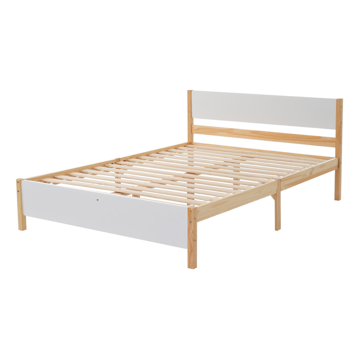 DOPPELBETT aus Kiefernholz und MDF 140x200 cm Weiß/Natur mit Lattenrost und Mittelfüßen - Naturfarben, Holz (140/200cm) - IVMEU